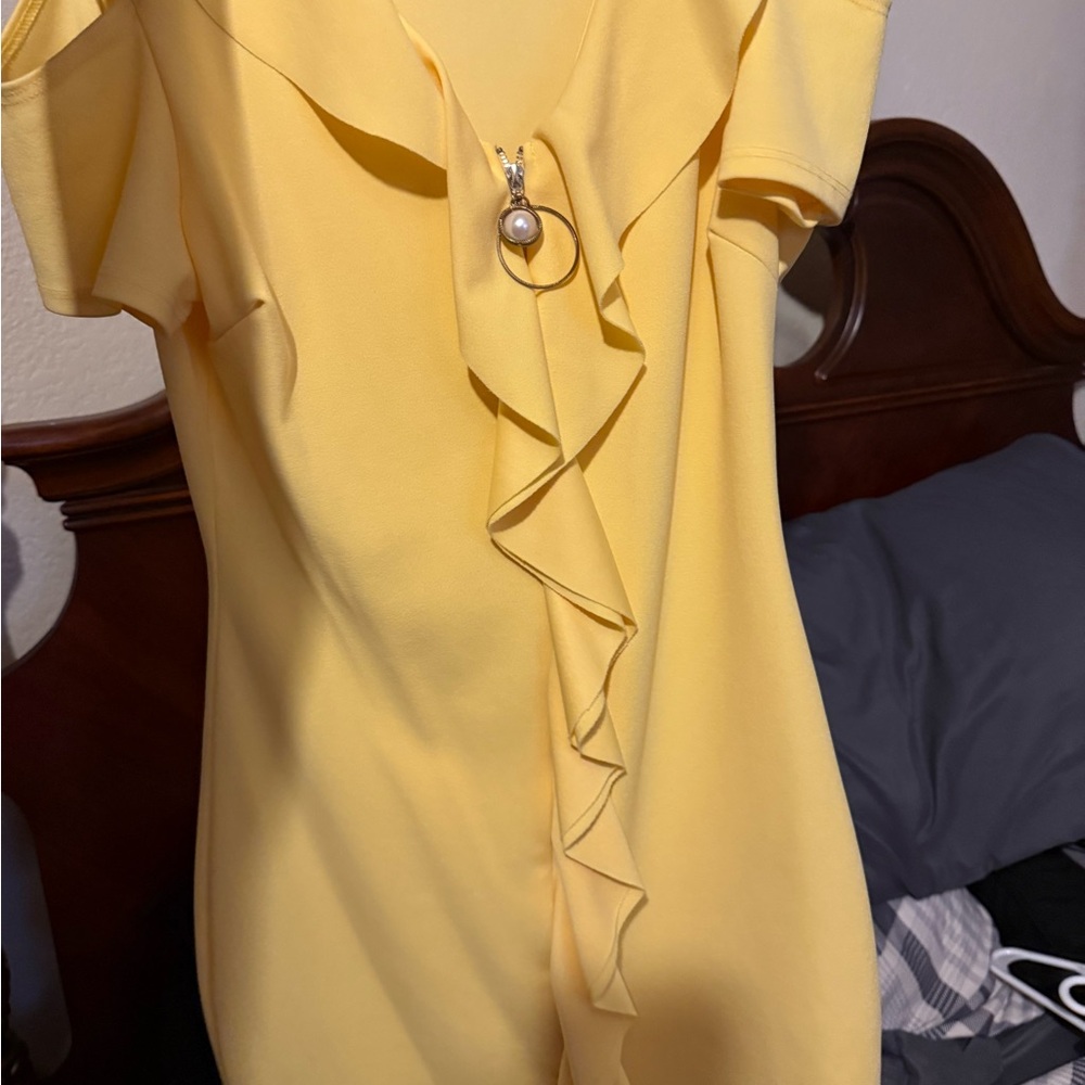 Elegant Asymmetrical Yellow Dress with Ruffle Accent